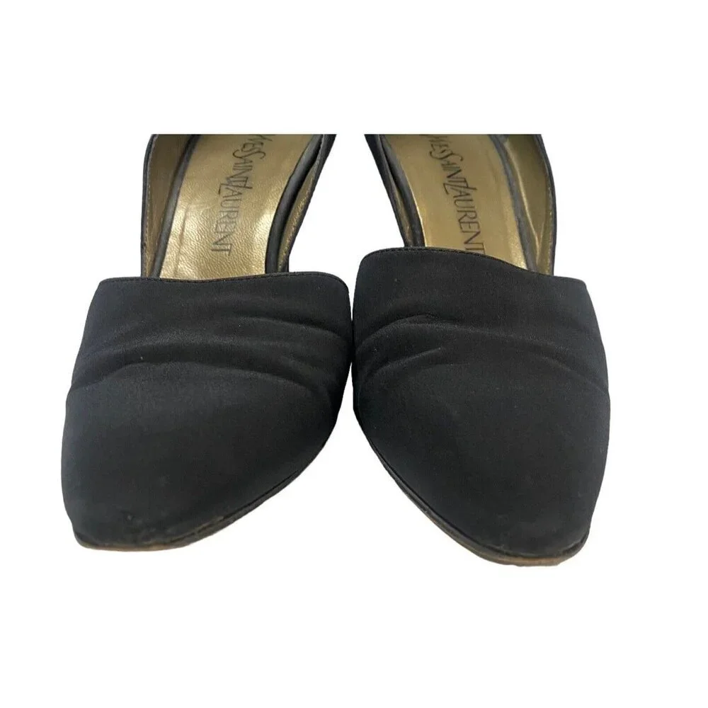 YVES SAINT LAURENT Women Pumps Size 7 Black D'orsay Pointy Toe Heels Career Work - Picture 6 of 16